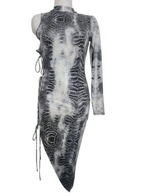 Y2K KTOO Womens M Snake Print One Shoulder Asymmetrical Midi Dress Side Lace Up